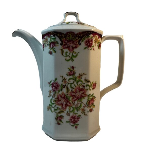 Antique Felmann Weiden Bavaria Germany Floral Porcelain Coffee Pot With Lid - Picture 4 of 8